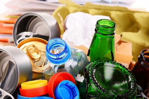Eco-friendly furniture disposal with recycling symbols